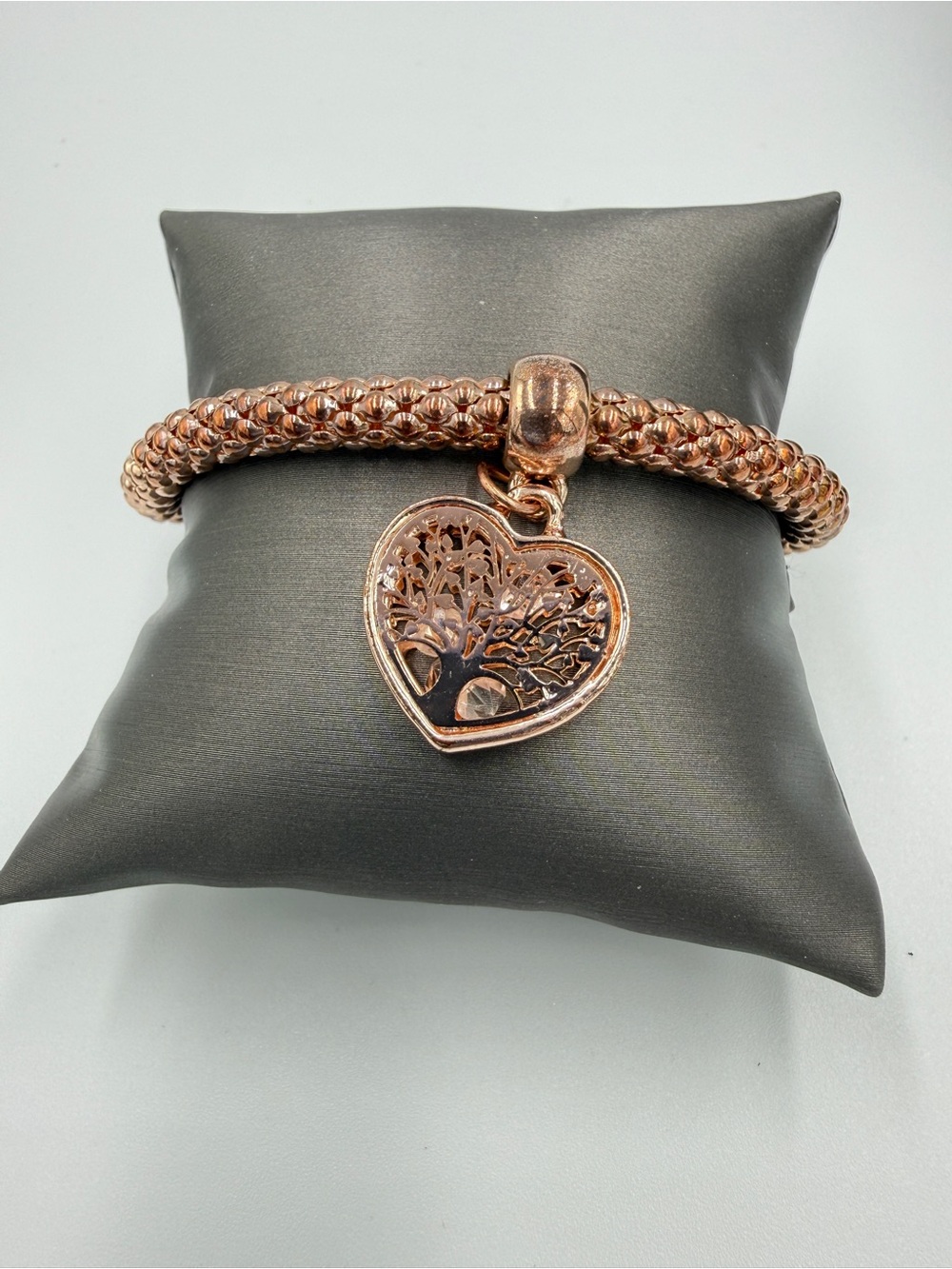 Rose Gold Heart Tree of Life Charm Beaded Bracelet